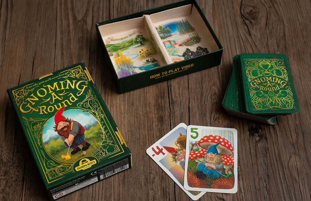 Portrait Photo with Contents of Board Game Representing Gnoming a Round at Grandpa Beck's Games