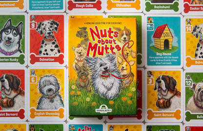 Portrait Photo with Contents of Board Game Representing Nuts about Mutts at Grandpa Beck's Games